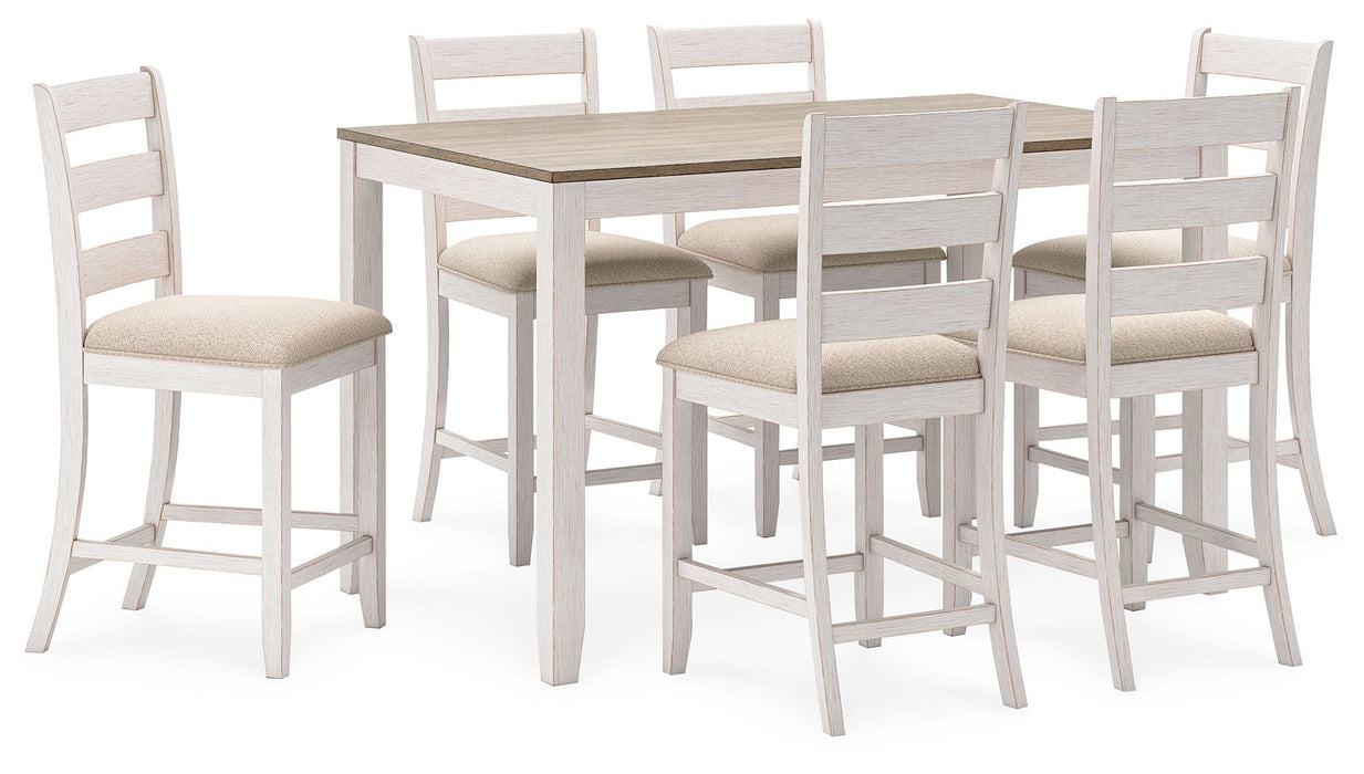 Skempton - White / Light Brown - Counter Height Dining Table and Bar Stools (Set of 7) - Premium 7 Piece Dining Room Sets from Signature Design by Ashley® - Just $848! Shop now at Furniture Wholesale Plus  We are the best furniture store in Nashville, Hendersonville, Goodlettsville, Madison, Antioch, Mount Juliet, Lebanon, Gallatin, Springfield, Murfreesboro, Franklin, Brentwood