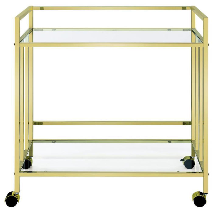 Cara - 2-tier Rectangular Glass Shelf Metal Bar Cart - Premium Bar Carts from CoasterEssence - Just $209! Shop now at Furniture Wholesale Plus  We are the best furniture store in Nashville, Hendersonville, Goodlettsville, Madison, Antioch, Mount Juliet, Lebanon, Gallatin, Springfield, Murfreesboro, Franklin, Brentwood
