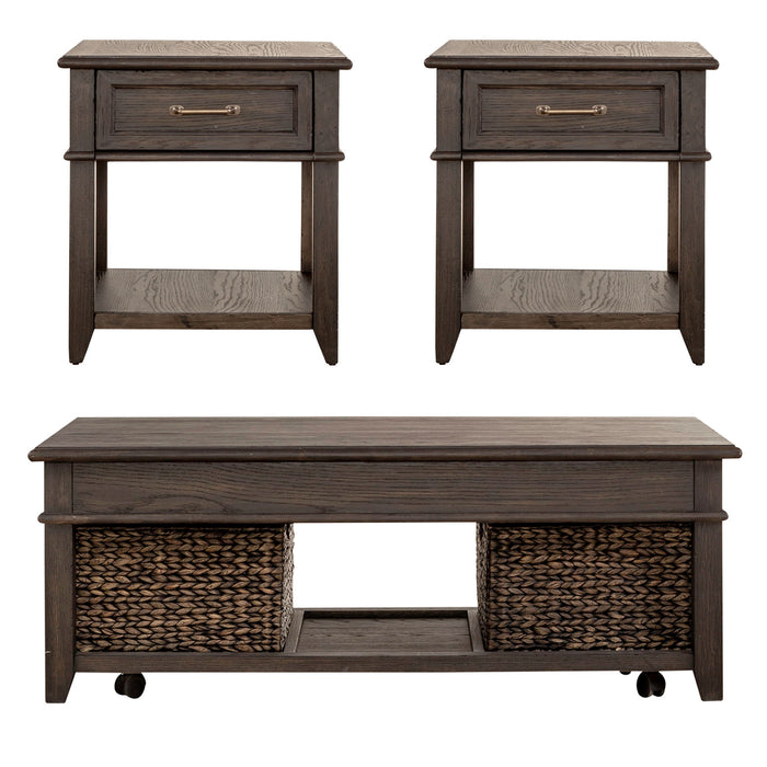 Mill Creek - 3 Piece Living Room Set (Lift Top Cocktail & 2 Drawer End Tables) - Peppercorn – Table Sets by Liberty Furniture at Furniture Wholesale Plus , Nashville furniture store