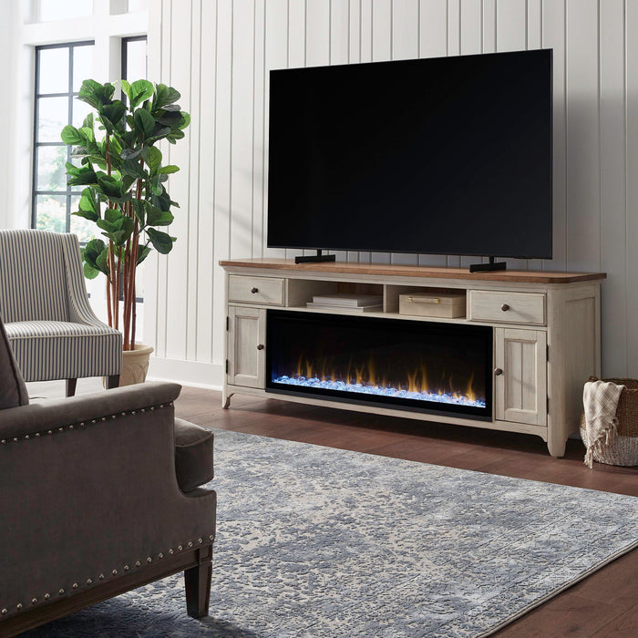Fireplace TV Consoles - 79" Console With Fire - Medium Brown – Fireplace TV Stands by Liberty Furniture at Furniture Wholesale Plus , Nashville furniture store