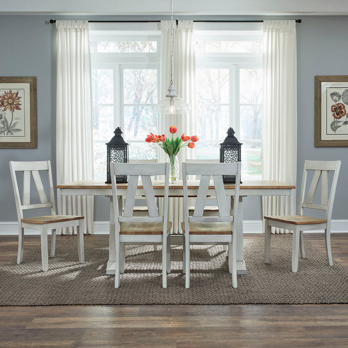 Lindsey Farm - Trestle Table Set – 5 Piece Dining Room Sets by Liberty Furniture at Furniture Wholesale Plus , Nashville furniture store