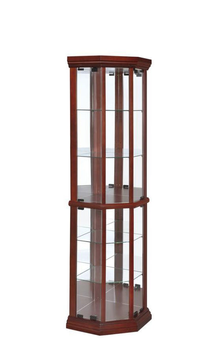 Appledale - 6-Shelf Corner Curio Display Cabinet - Medium Brown – Curio Cabinets by CoasterEssence at Furniture Wholesale Plus , Nashville furniture store
