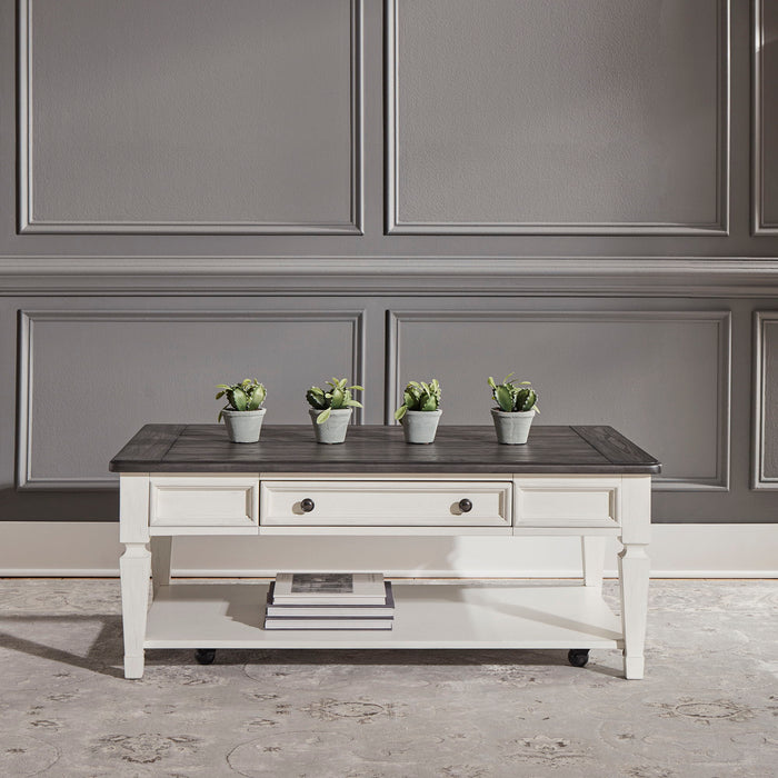 Allyson Park - Rectangular Cocktail Table - Wirebrushed White / Charcoal – Cocktail Tables by Liberty Furniture at Furniture Wholesale Plus , Nashville furniture store