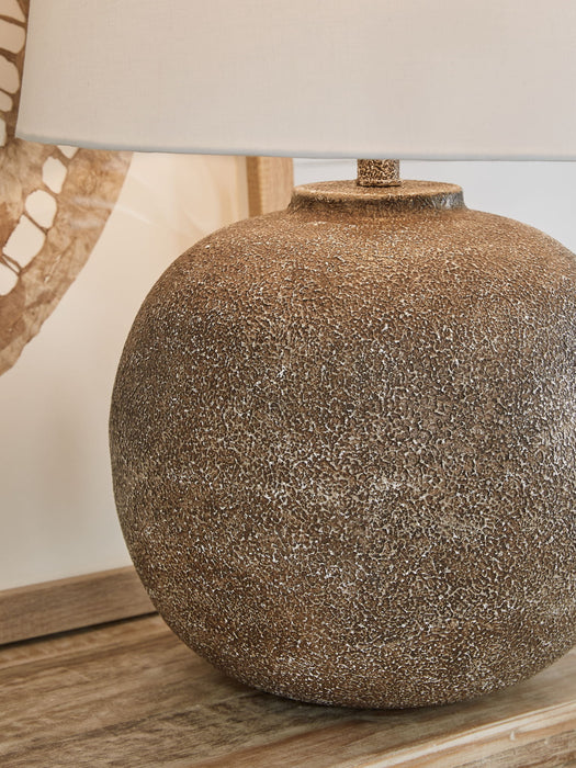 Neavesboro - Metal Table Lamp - Antique Brown / White – Table Lamps by Signature Design by Ashley® at Furniture Wholesale Plus , Nashville furniture store