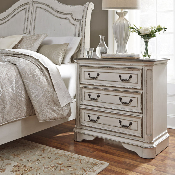 Magnolia Manor - 3 Drawer Bedside Chest With Charging Station - Antique White – Bedside Chests by Liberty Furniture at Furniture Wholesale Plus , Nashville furniture store