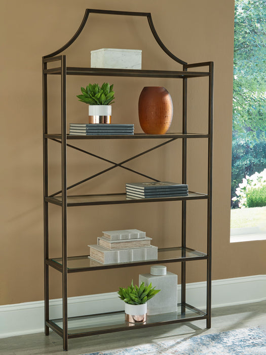 Bernonly - Bookcase - Antique Bronze Finish – Etageres by Signature Design by Ashley® at Furniture Wholesale Plus , Nashville furniture store