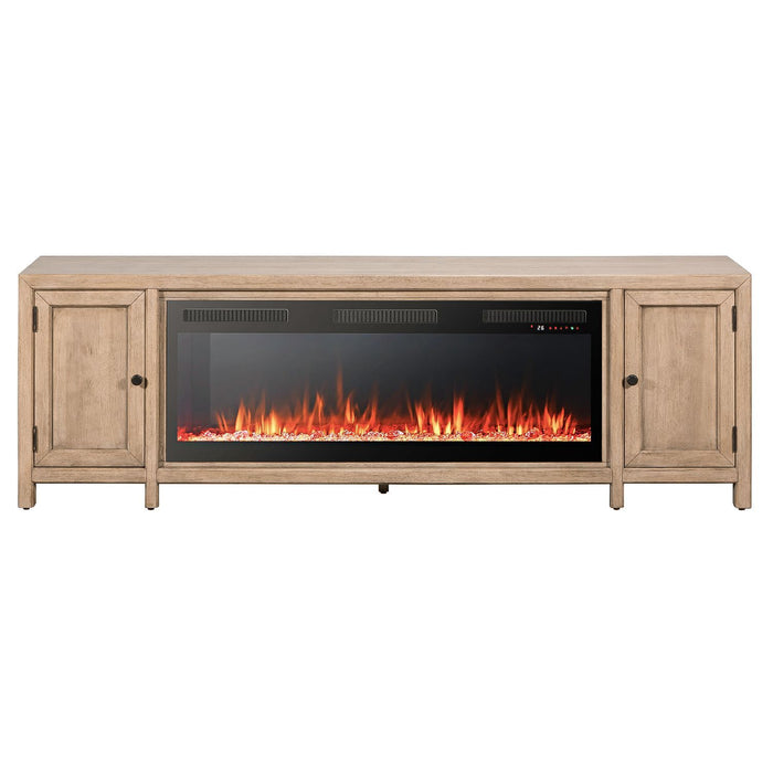 Fireplace TV Console - 82" Console With Fire FTS - Light Brown – Fireplace TV Stands by Liberty Furniture at Furniture Wholesale Plus , Nashville furniture store