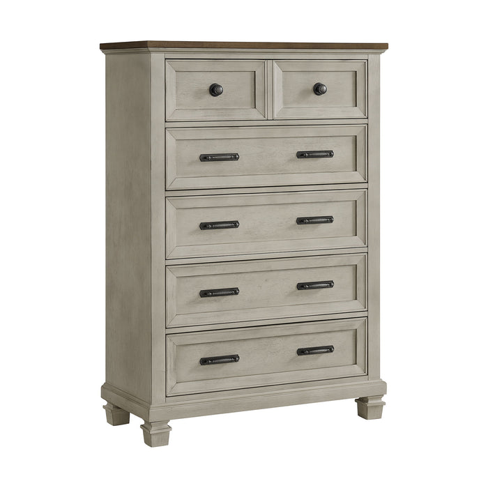 Farmington - 5 Drawer Chest - Medium Brown / Washed Stone – Lingerie Chests by Elements International at Furniture Wholesale Plus , Nashville furniture store