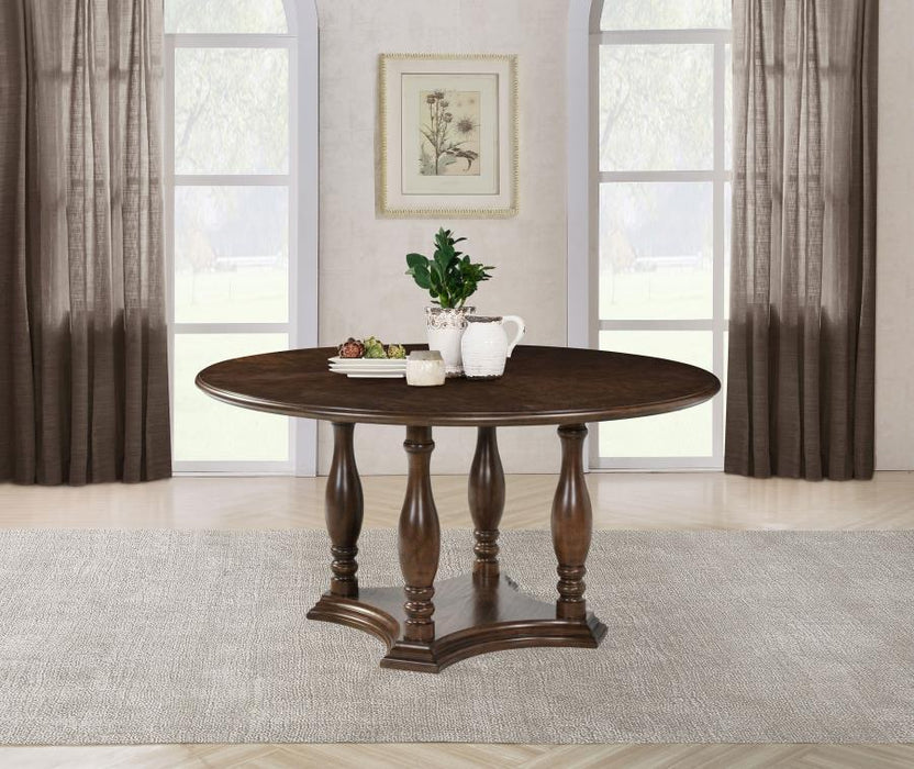 Landon - Round Wood Pedestal Dining Table - Rich Brown – Dining Tables by Coaster Fine Furniture at Furniture Wholesale Plus , Nashville furniture store
