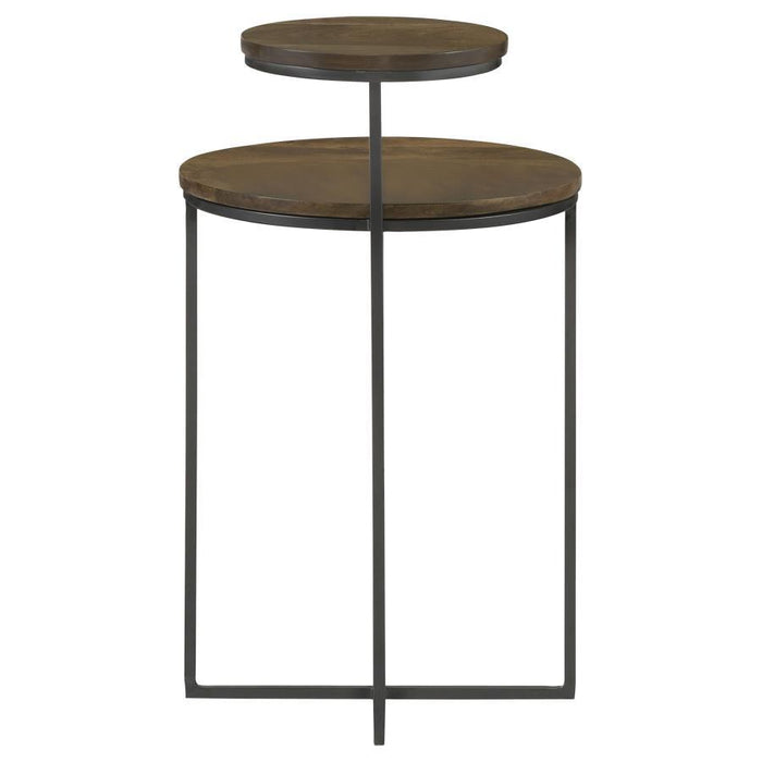 Yael - Round Mango Wood Accent Side Table - Natural And Gunmetal – Side Tables by CoasterEssence at Furniture Wholesale Plus , Nashville furniture store