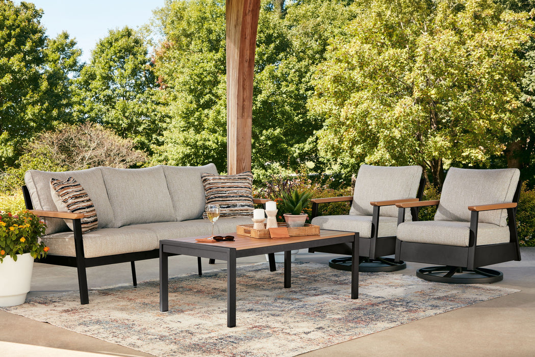Carmel Highlands - Sofa, Chairs, Table Set (Set of 4) - Dark Brown – 4 Piece Outdoor Sets by Signature Design by Ashley® at Furniture Wholesale Plus , Nashville furniture store