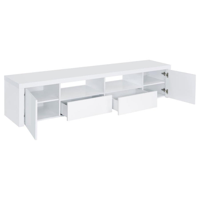 Jude - 2 Door Engineered Wood TV Stand - High Gloss White – TV Stands by Coaster Fine Furniture at Furniture Wholesale Plus , Nashville furniture store