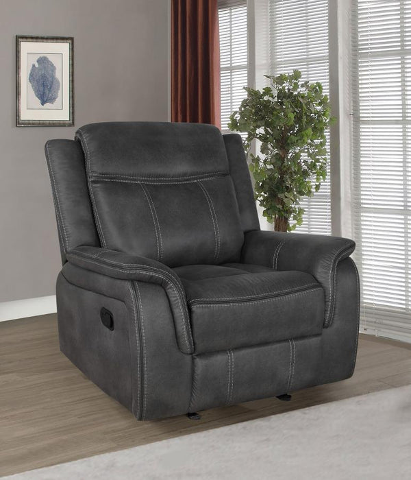 Lawrence - Upholstered Padded Arm Glider Recliner - Charcoal - Premium Glider Chairs from CoasterEveryday - Just $599! Shop now at Furniture Wholesale Plus  We are the best furniture store in Nashville, Hendersonville, Goodlettsville, Madison, Antioch, Mount Juliet, Lebanon, Gallatin, Springfield, Murfreesboro, Franklin, Brentwood