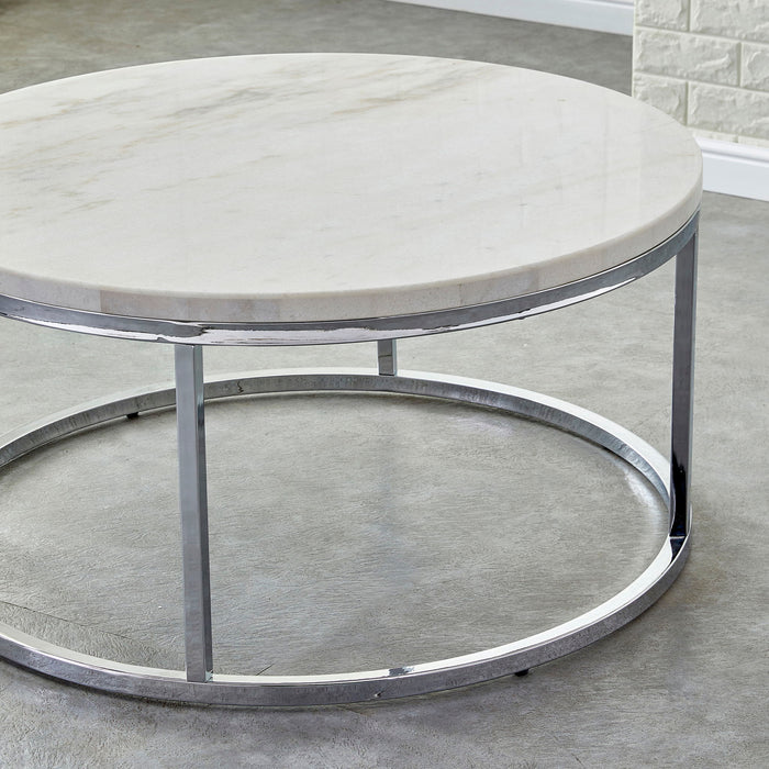 Echo - White Marble Top Round Cocktail Table - White – Cocktail Tables by Steve Silver Furniture at Furniture Wholesale Plus , Nashville furniture store