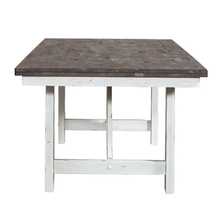 Farmhouse - Fixed Top Trestle Table - Two Tone White / Wood Tone – Dining Tables by Liberty Furniture at Furniture Wholesale Plus , Nashville furniture store