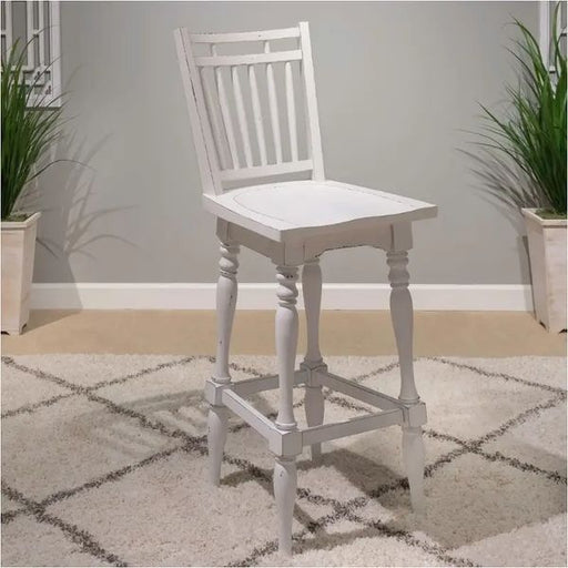 Magnolia Manor - Spindle Back Swivel Bar Stool - Antique White & Weathered Bark – Bar Height (28"-30") by Liberty Furniture at Furniture Wholesale Plus , Nashville furniture store