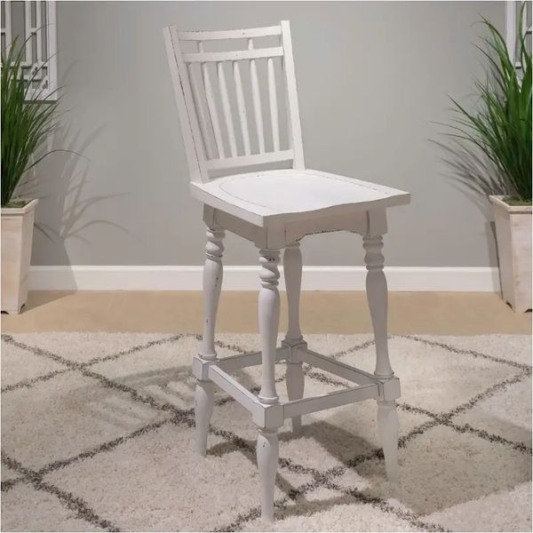 Magnolia Manor - Spindle Back Swivel Bar Stool - Antique White & Weathered Bark – Bar Height (28"-30") by Liberty Furniture at Furniture Wholesale Plus , Nashville furniture store