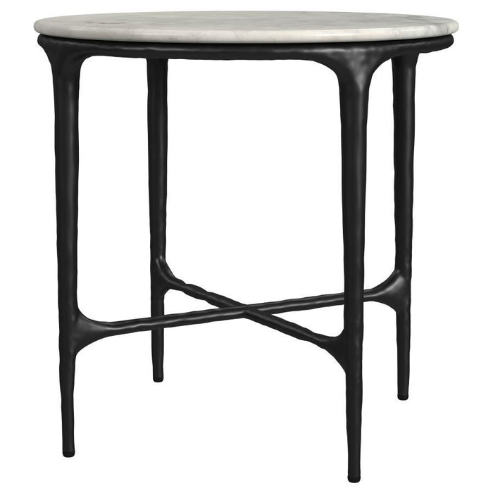 Hermas - Round Genuine Marble Top Metal End Side Table - White – End Tables by Coaster Fine Furniture at Furniture Wholesale Plus , Nashville furniture store