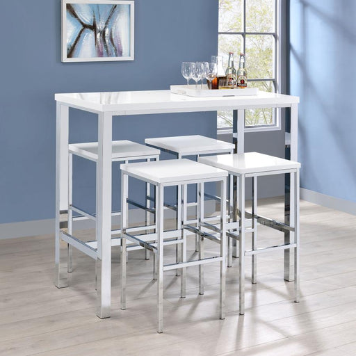 Natividad - 5 Piece Pub Height Bar Table Set - White High Gloss - Premium 5 Piece Dining Room Sets from CoasterEveryday - Just $569! Shop now at Furniture Wholesale Plus  We are the best furniture store in Nashville, Hendersonville, Goodlettsville, Madison, Antioch, Mount Juliet, Lebanon, Gallatin, Springfield, Murfreesboro, Franklin, Brentwood