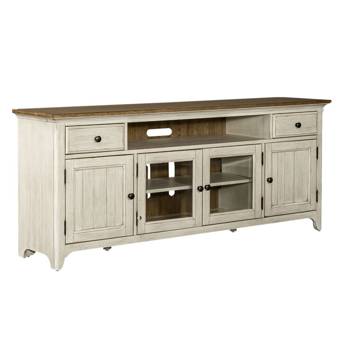 Farmhouse Reimagined - Entertainment 72" TV Stand - Antique White / Chestnut Tops – TV Stands by Liberty Furniture at Furniture Wholesale Plus , Nashville furniture store