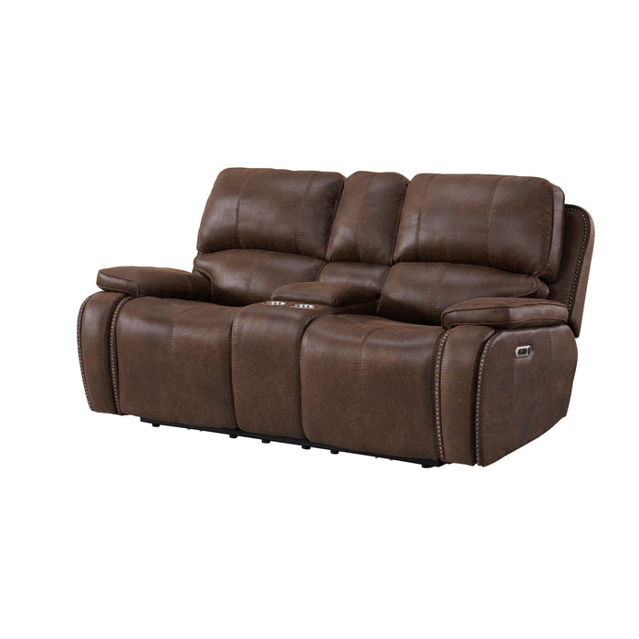 Atlantis - Power Motion Loveseat With Power Motion Head Recliner & Console - Heritage Brown – Reclining Loveseats by Elements International at Furniture Wholesale Plus , Nashville furniture store