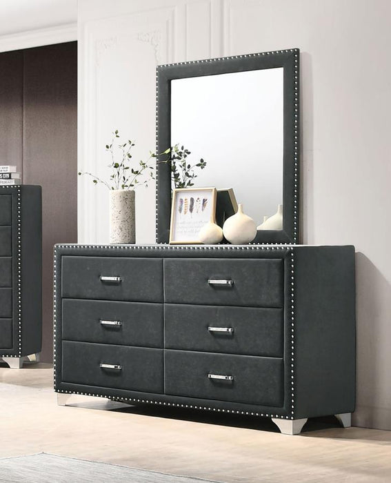 Melody - 6-Drawer Upholstered Dresser With Mirror – Dresser & Mirror by CoasterEveryday at Furniture Wholesale Plus , Nashville furniture store