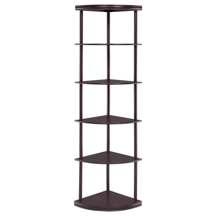 Bonwick - Wood 5-Shelf Corner Bookshelf - Cappuccino – Standard Bookcases by CoasterEveryday at Furniture Wholesale Plus , Nashville furniture store