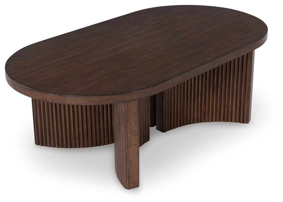 Korestone - Oval Cocktail Table - Dark Brown – Coffee Tables by Signature Design by Ashley® at Furniture Wholesale Plus , Nashville furniture store