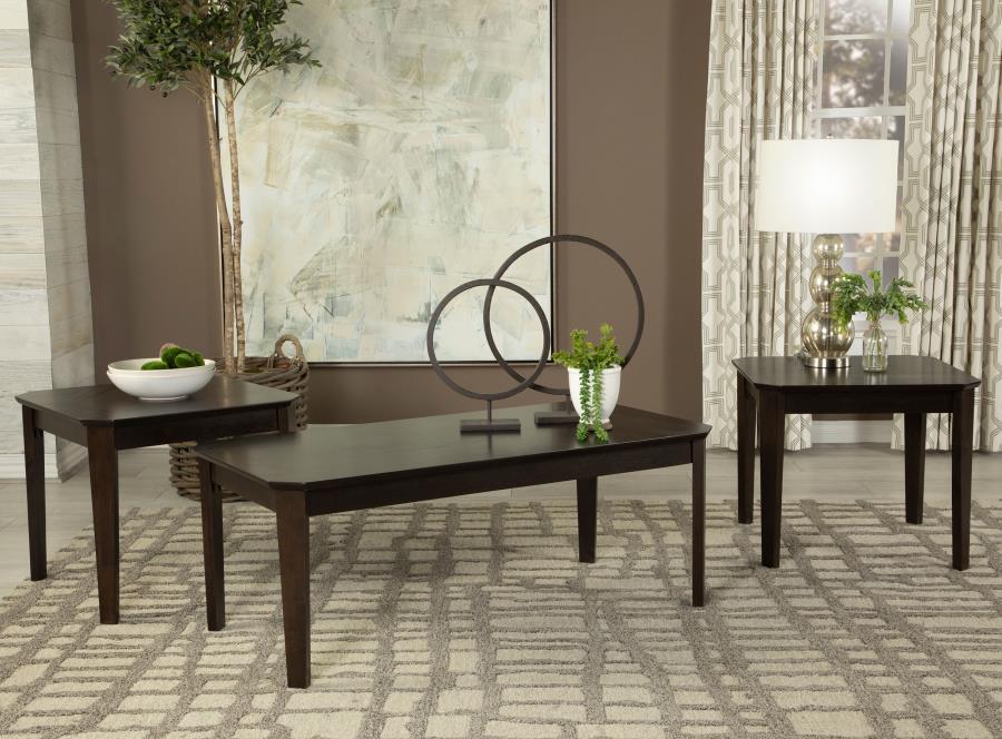 Amaro - 3 Piece Coffee And End Table Set - Dark Brown - Premium Table Sets from CoasterEssence - Just $309! Shop now at Furniture Wholesale Plus  We are the best furniture store in Nashville, Hendersonville, Goodlettsville, Madison, Antioch, Mount Juliet, Lebanon, Gallatin, Springfield, Murfreesboro, Franklin, Brentwood