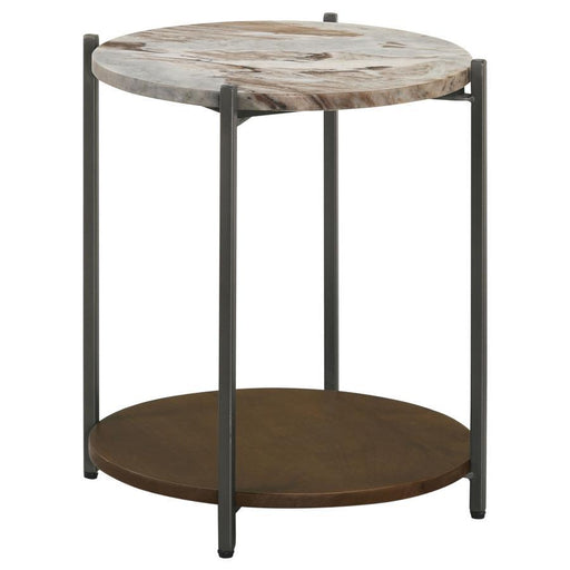 Noemie - Round Marble Top Accent Side Table - White And Gunmetal – Side Tables by CoasterEssence at Furniture Wholesale Plus , Nashville furniture store
