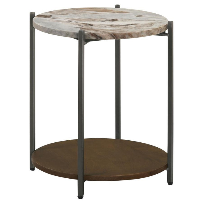 Noemie - Round Marble Top Accent Side Table - White And Gunmetal – Side Tables by CoasterEssence at Furniture Wholesale Plus , Nashville furniture store
