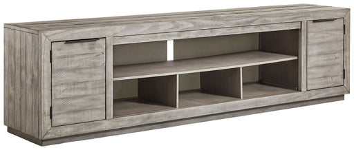 Naydell - XL TV Stand w/Fireplace Option - Gray – TV Stands by Signature Design by Ashley® at Furniture Wholesale Plus , Nashville furniture store