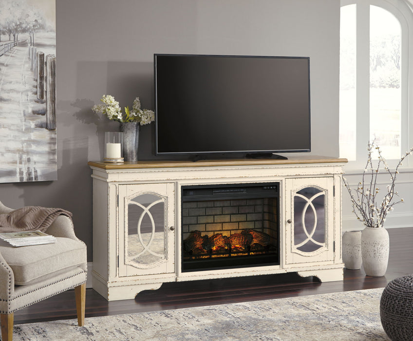 Realyn - 2 Pc. - 74" TV Stand with Electric Infrared Fireplace Insert - Chipped White – Fireplace TV Stands by Signature Design by Ashley® at Furniture Wholesale Plus , Nashville furniture store