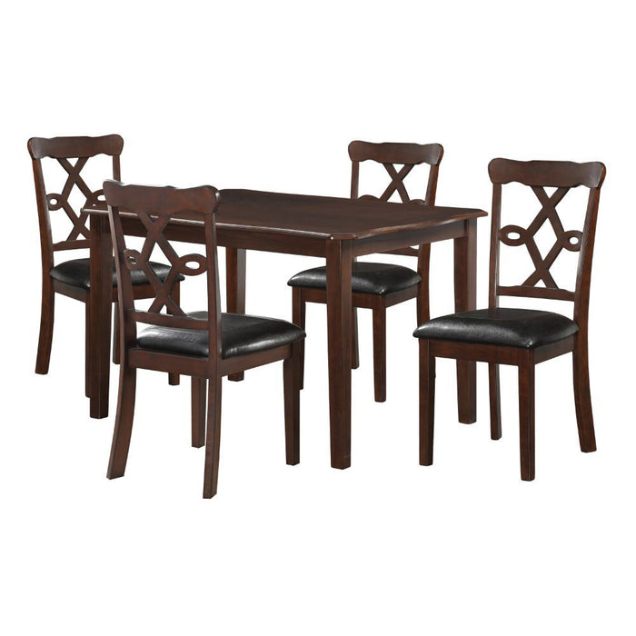 Ingeborg - 5 Piece Dining Set - Black Synthetic Leather & Espresso