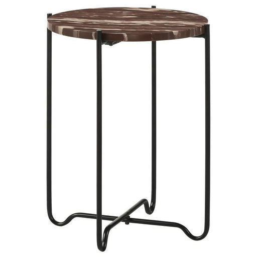 Latifa - Round Marble Top Accent Side Table - Red And Black – Side Tables by CoasterEssence at Furniture Wholesale Plus , Nashville furniture store