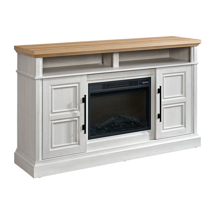 Villa - Console With 23" Fireplace Insert - White & Natural – Fireplace TV Stands by Elements International at Furniture Wholesale Plus , Nashville furniture store