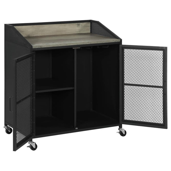 Arlette - 2 Door Mobile Home Bar Wine Cabinet - Sandy Black – Wine Cabinets by CoasterEveryday at Furniture Wholesale Plus , Nashville furniture store