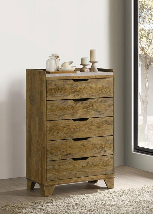 Henderson - 5-Drawer Bedroom Chest Of Drawers - Medium Oak – Accent Chests by Coaster Fine Furniture at Furniture Wholesale Plus , Nashville furniture store