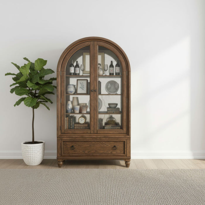 Americana Farmhouse - Arched Display Cabinet - Dusty Taupe – Display Cabinets by Liberty Furniture at Furniture Wholesale Plus , Nashville furniture store