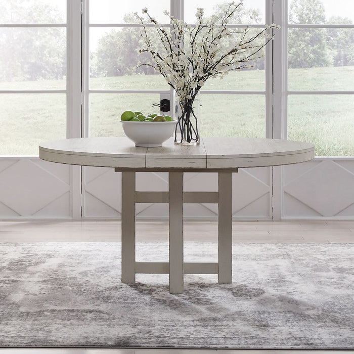 Backroads - Pedestal Table - Weathered White & Parchment – Dining Tables by Liberty Furniture at Furniture Wholesale Plus , Nashville furniture store