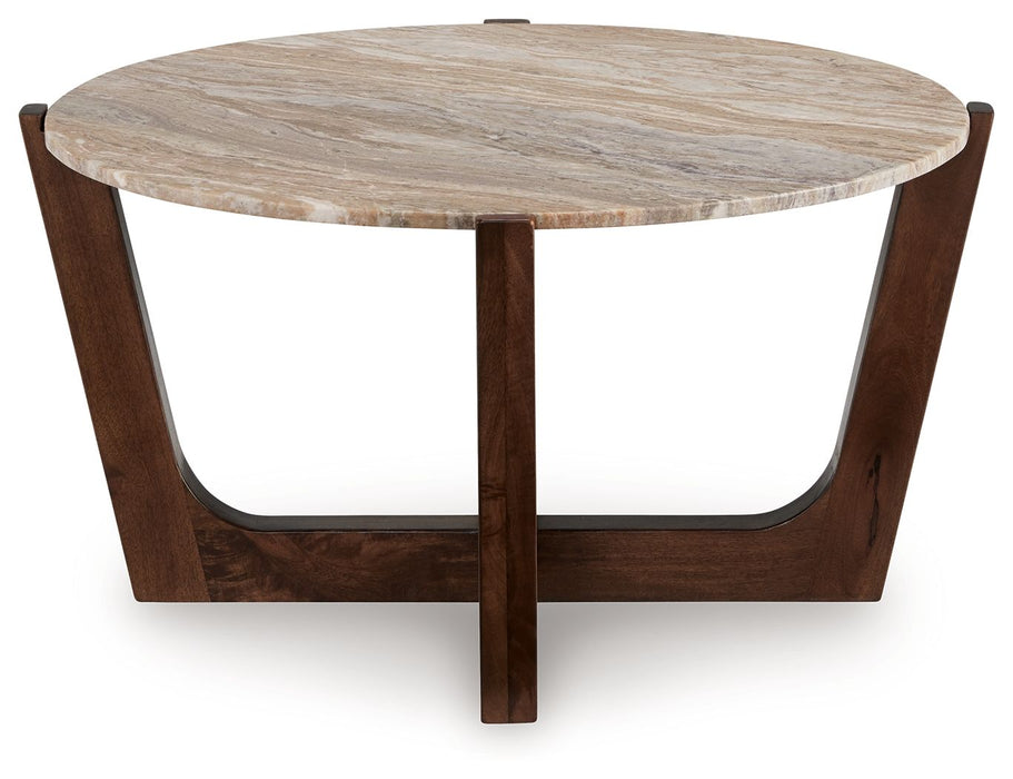 Tanidore - Round Cocktail Table - Warm Brown – Coffee Tables by Signature Design by Ashley® at Furniture Wholesale Plus , Nashville furniture store