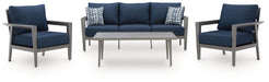 Gali - Gray / Blue - Sofa / Chairs / Table Set (Set of 4) - Premium 4 Piece Outdoor Sets from Signature Design by Ashley® - Just $1918! Shop now at Furniture Wholesale Plus  We are the best furniture store in Nashville, Hendersonville, Goodlettsville, Madison, Antioch, Mount Juliet, Lebanon, Gallatin, Springfield, Murfreesboro, Franklin, Brentwood