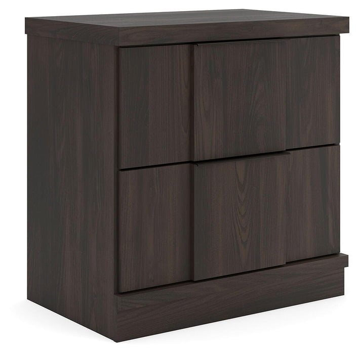 Shaehartin - Two Drawer Night Stand - Dark Brown – Nightstands w/ Charging Stations by Signature Design by Ashley® at Furniture Wholesale Plus , Nashville furniture store