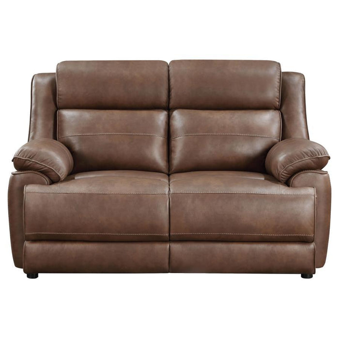 Ellington - Upholstered Padded Arm Loveseat - Dark Brown – Stationary Loveseats by Coaster Fine Furniture at Furniture Wholesale Plus , Nashville furniture store