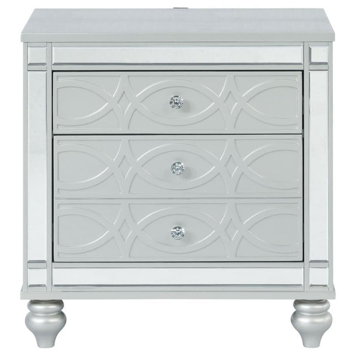 Gunnison - 2-Drawer Nightstand - Silver Metallic – Accent Nightstands by CoasterEssence at Furniture Wholesale Plus , Nashville furniture store