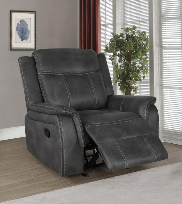 Lawrence - Upholstered Padded Arm Glider Recliner - Charcoal - Premium Glider Chairs from CoasterEveryday - Just $599! Shop now at Furniture Wholesale Plus  We are the best furniture store in Nashville, Hendersonville, Goodlettsville, Madison, Antioch, Mount Juliet, Lebanon, Gallatin, Springfield, Murfreesboro, Franklin, Brentwood