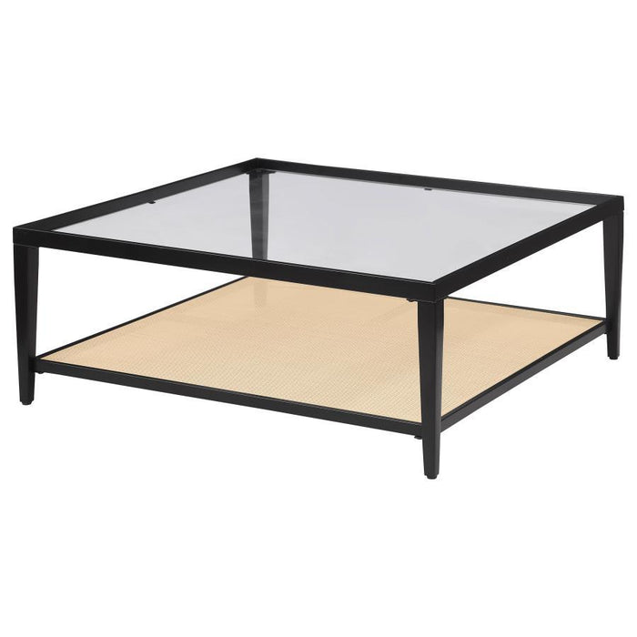 Amherst - Glass Top Metal with Cane Shelf Table – Coffee Tables by Coaster Fine Furniture at Furniture Wholesale Plus , Nashville furniture store
