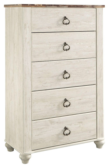 Willowton - Five Drawer Chest - Brown / Beige / White – Accent Chests by Signature Design by Ashley® at Furniture Wholesale Plus , Nashville furniture store