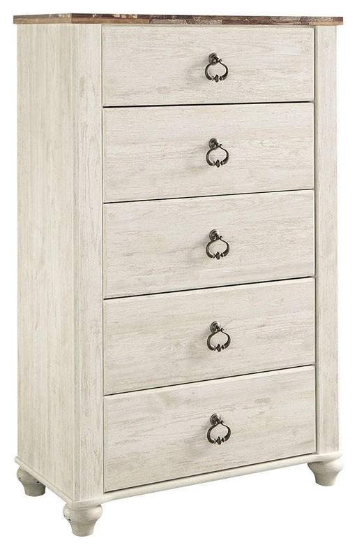 Willowton - Brown / Beige / White - Five Drawer Chest - Premium Accent Chests from Signature Design by Ashley® - Just $388! Shop now at Furniture Wholesale Plus  We are the best furniture store in Nashville, Hendersonville, Goodlettsville, Madison, Antioch, Mount Juliet, Lebanon, Gallatin, Springfield, Murfreesboro, Franklin, Brentwood