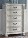 Montelaine - Five Drawer Chest - Antique White – Accent Chests by Benchcraft® at Furniture Wholesale Plus , Nashville furniture store